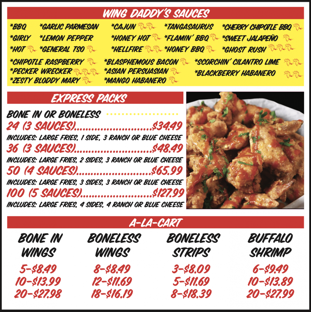 Wing daddy's clearance menu